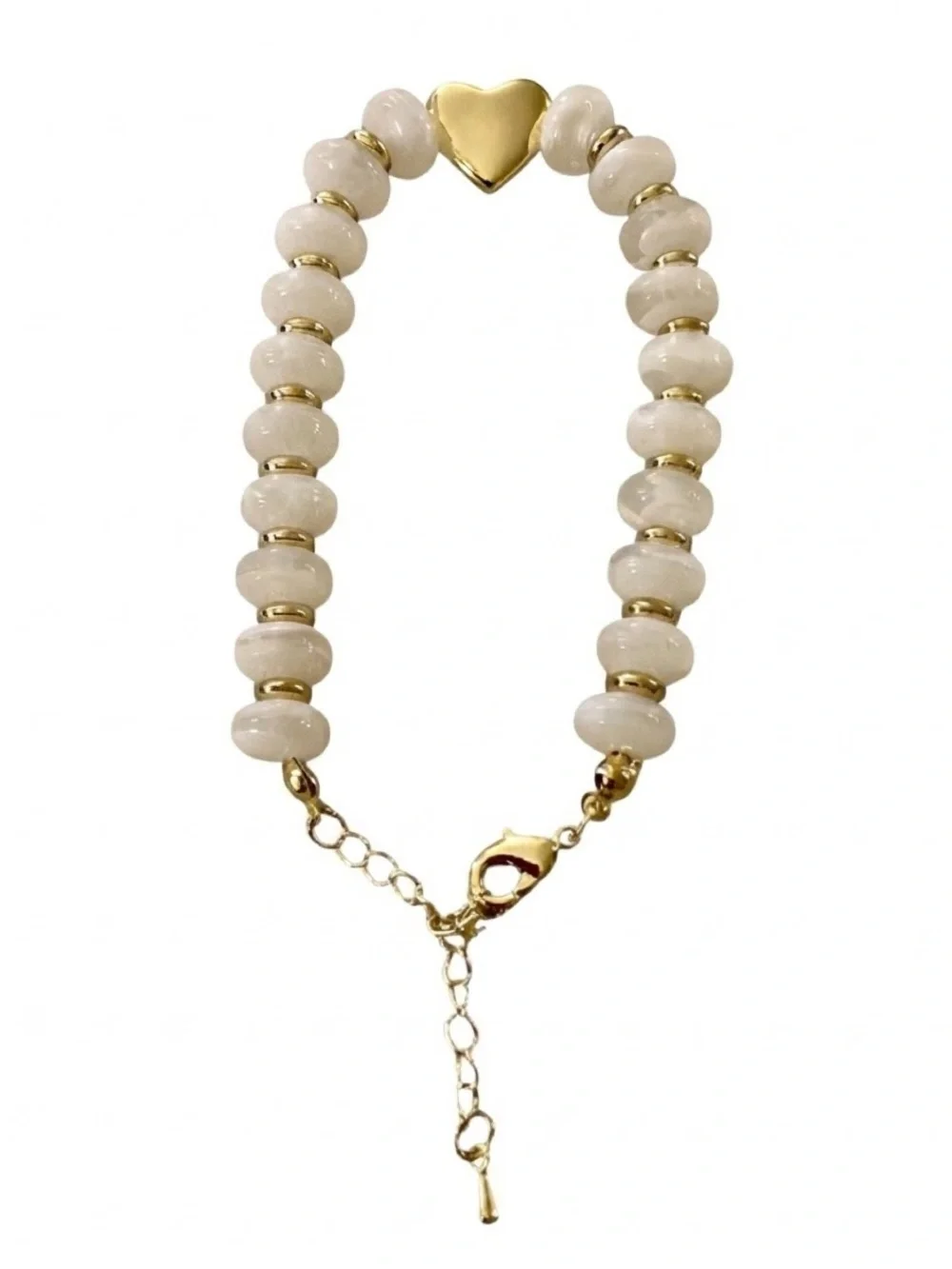 Beaded White/Gold Heart Adjustable Bracelet (NWT)